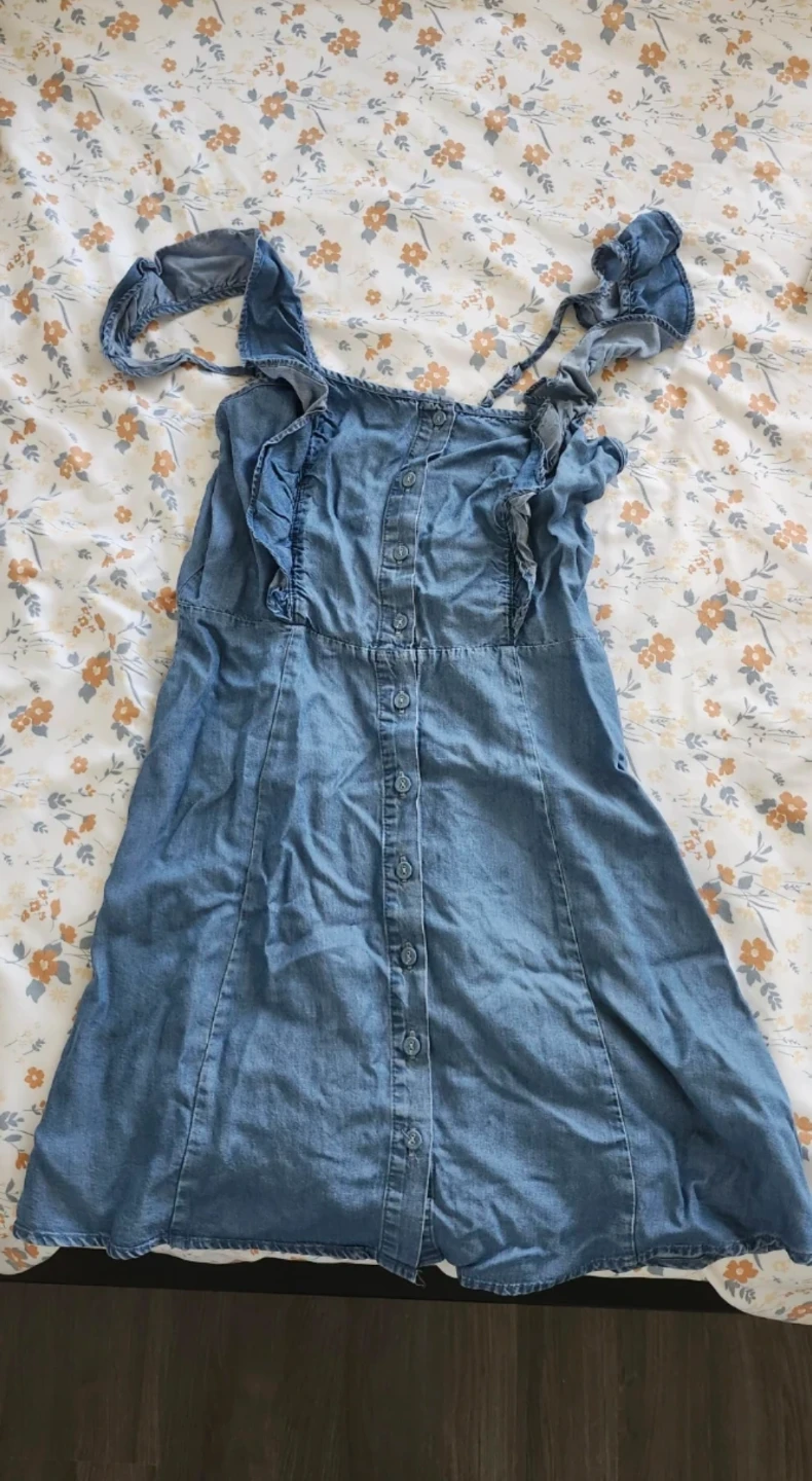 Blue Denim Dress with Ruffles