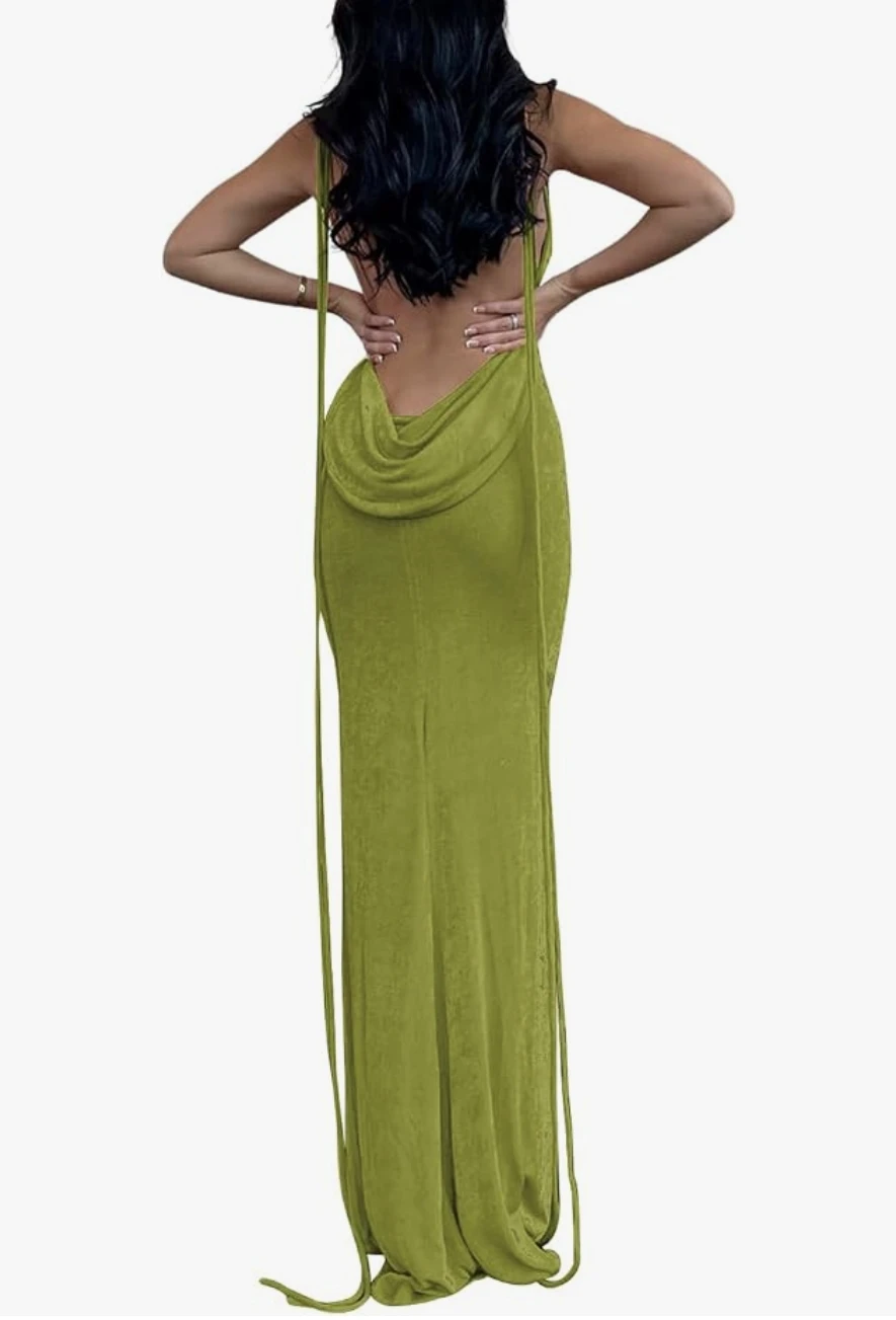 Olive Backless Dress S-M