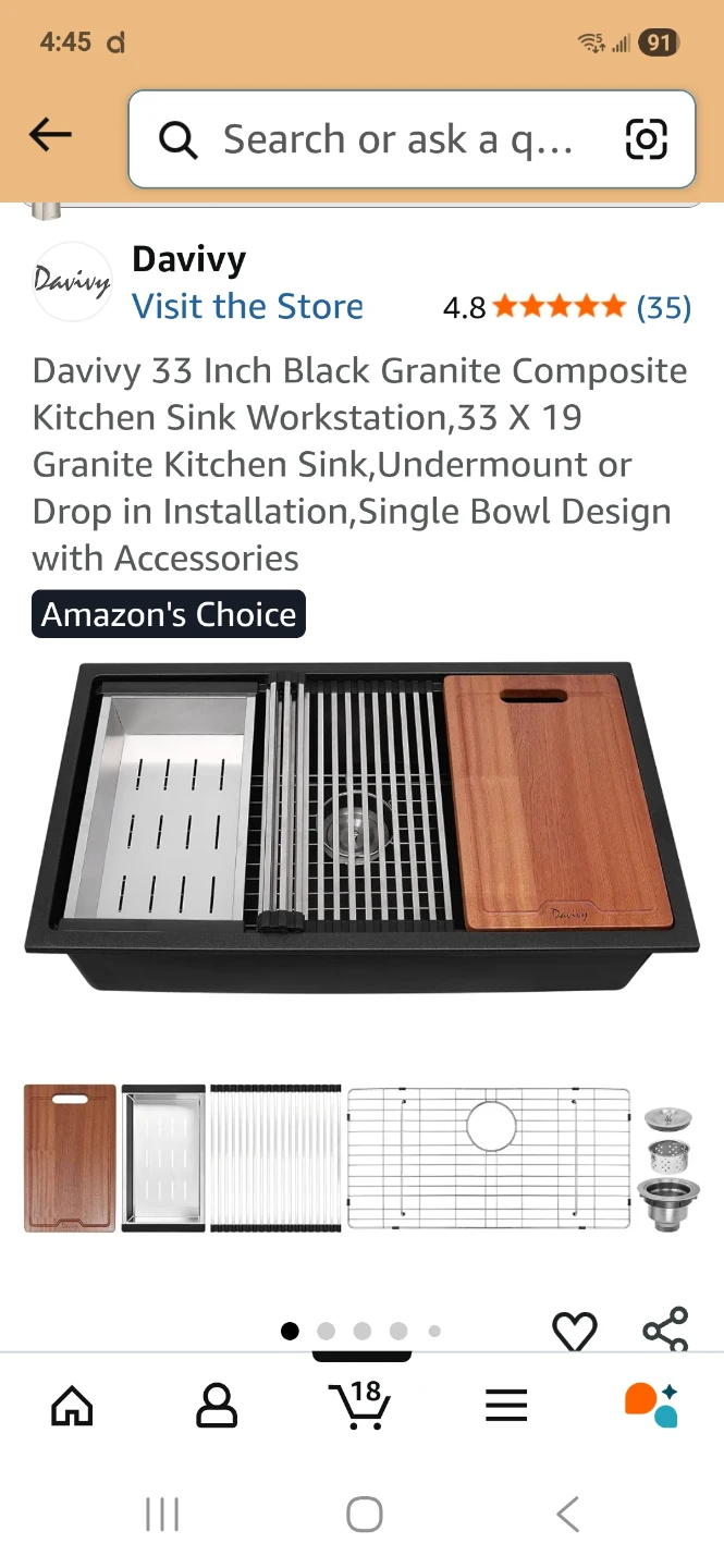 Davivy 33 Inch Black Granite Composite Kitchen Sink Workstation
