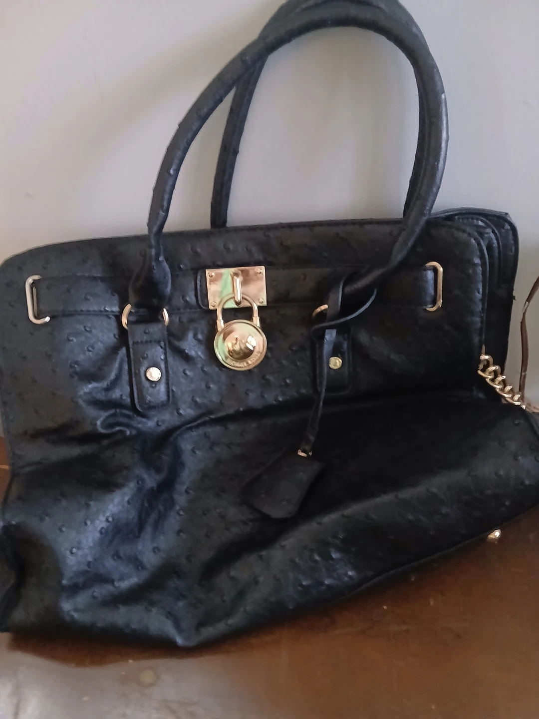 Michael Kors Black Ostrich Embossed Handbag