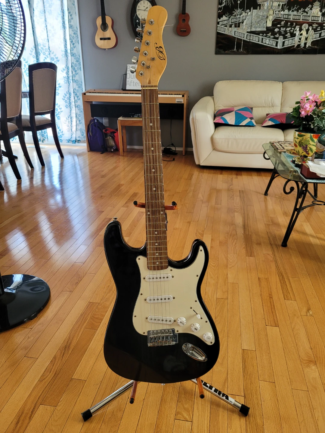 Black and white electric guitar