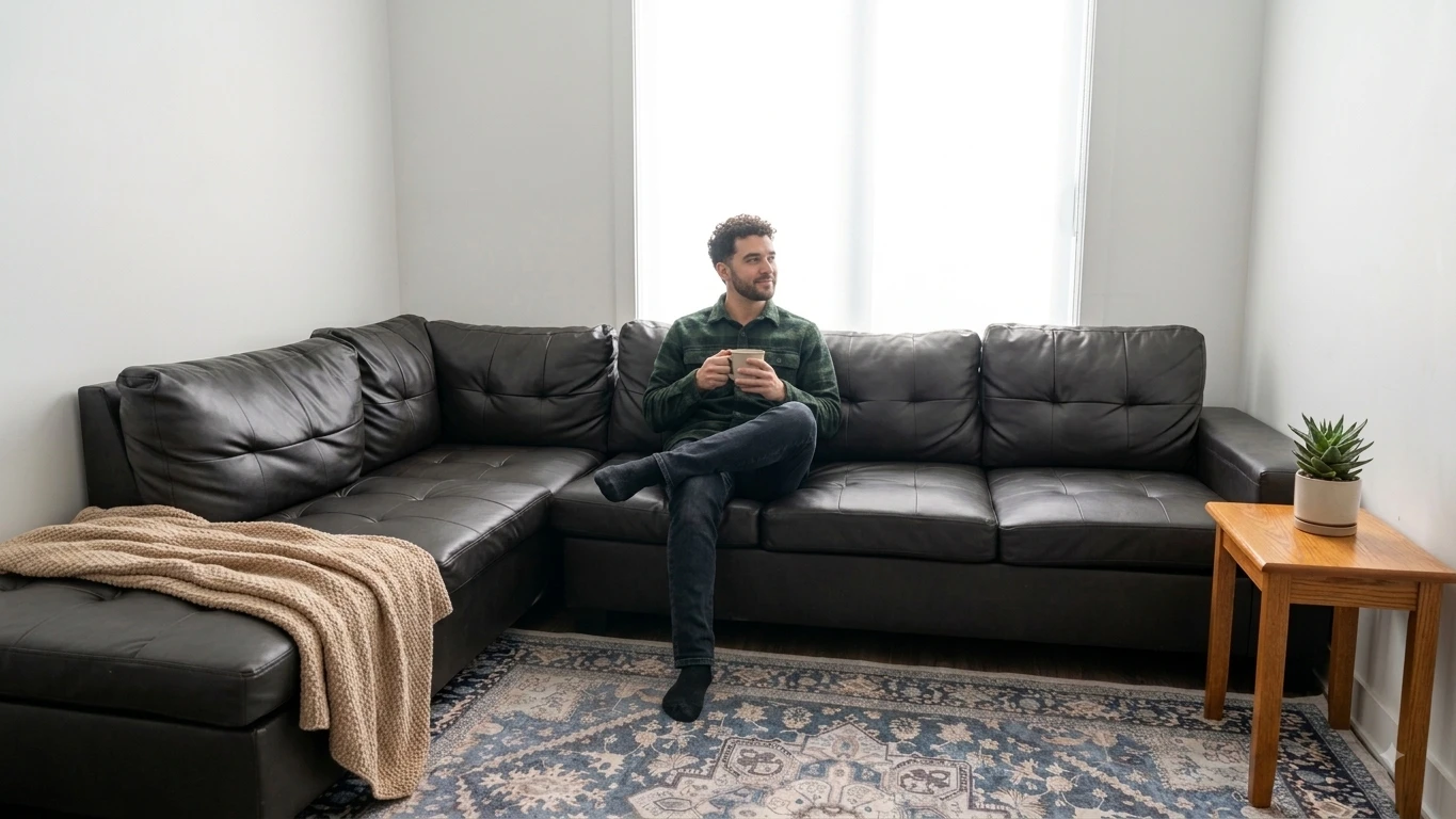 Black Faux Leather Sectional Sofa