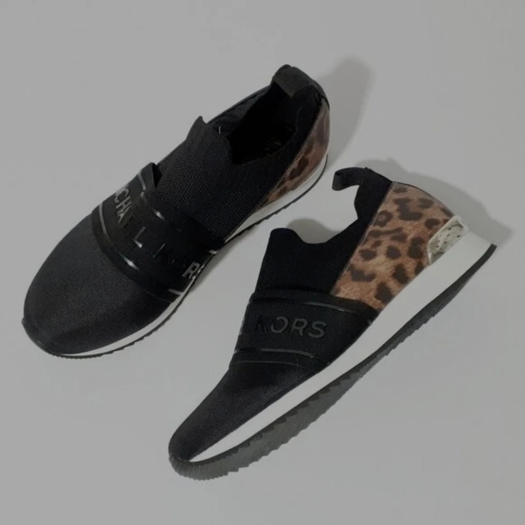 Michael Kors Black Leopard Print Slip-On Sneakers