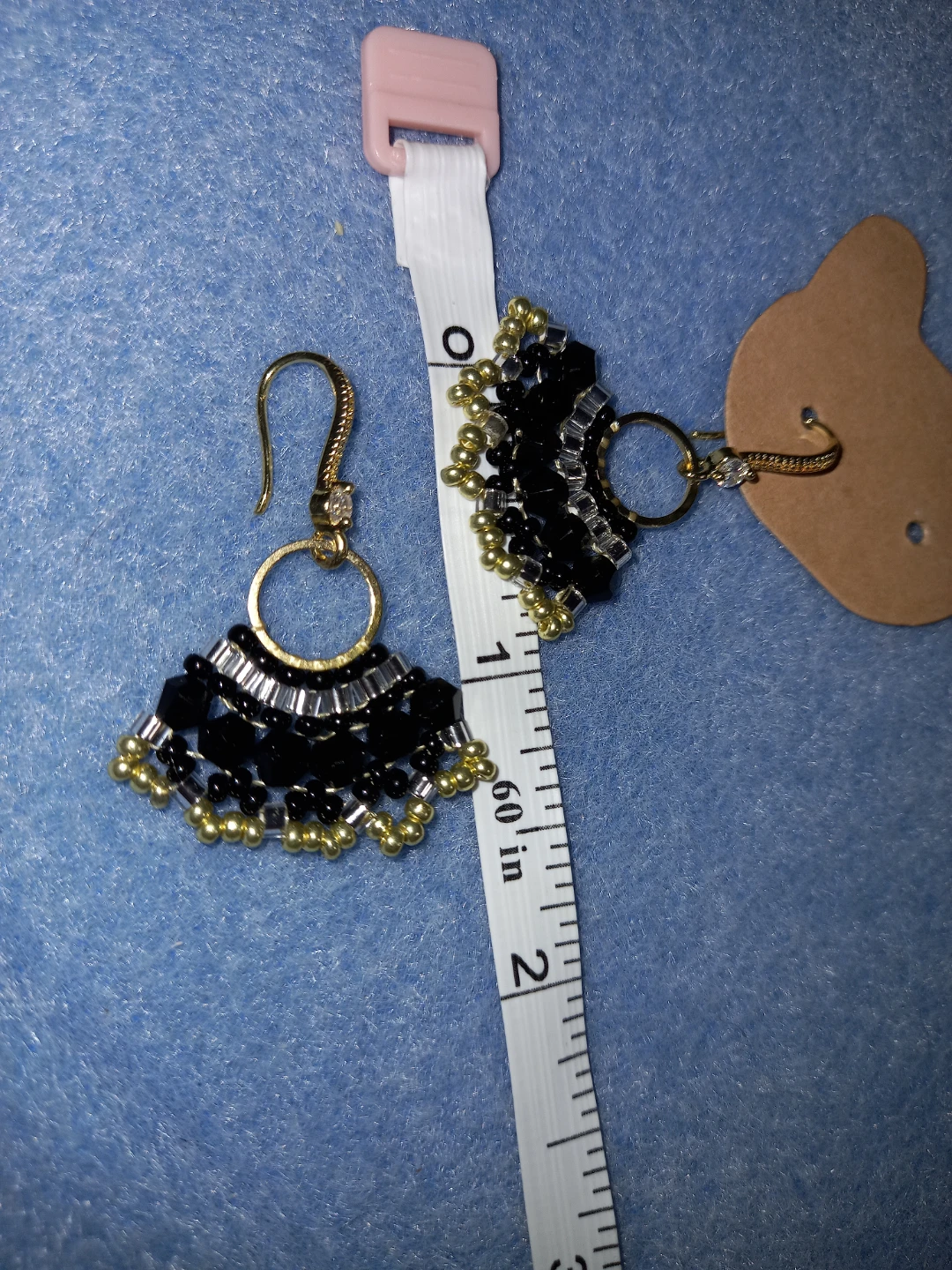 Handmade Black and Gold Beaded Fan Earrings - photo 3