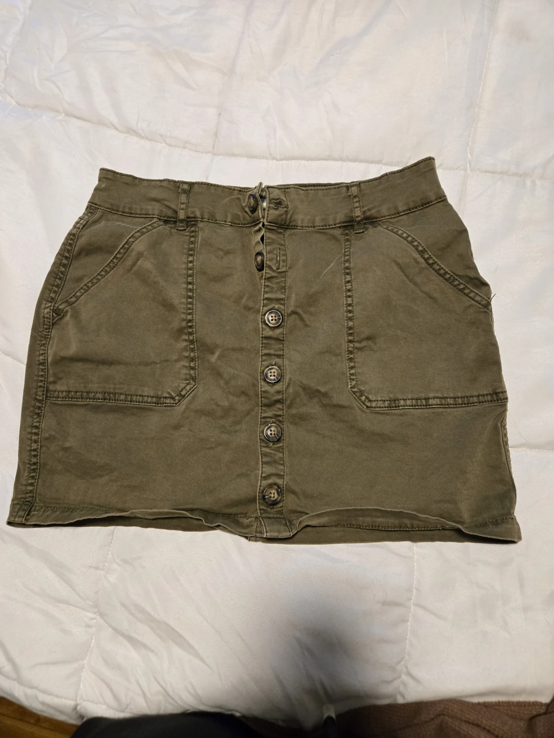 Garage Button-Front Mini Skirt - Olive Green