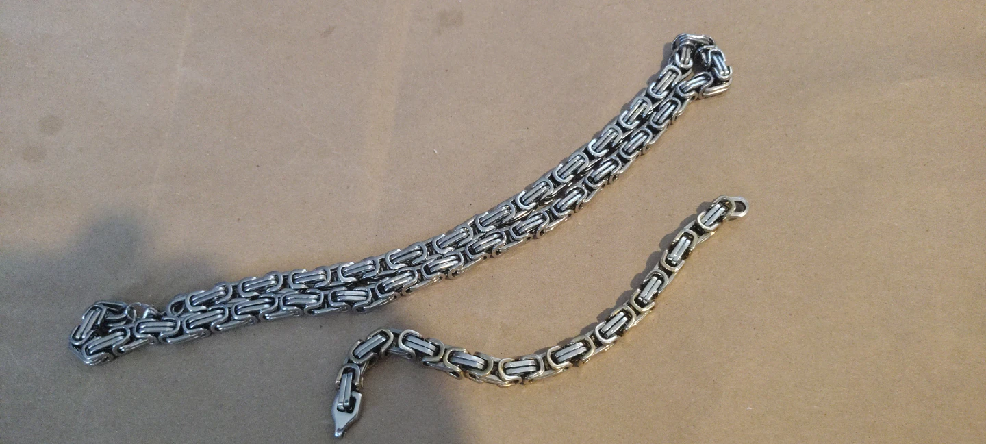 Stainless Steel Byzanine Chain Necklace and Bracelet Set - photo 2