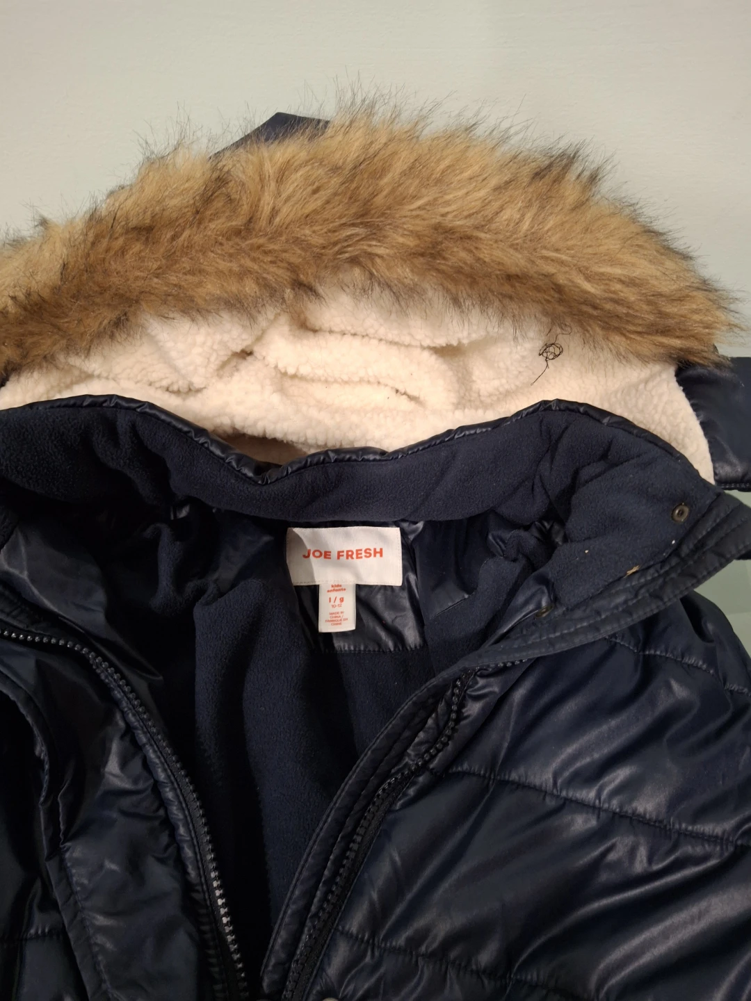 Joe Fresh Navy Puffer Coat with Faux Fur Hood - Size 7/8 - photo 2