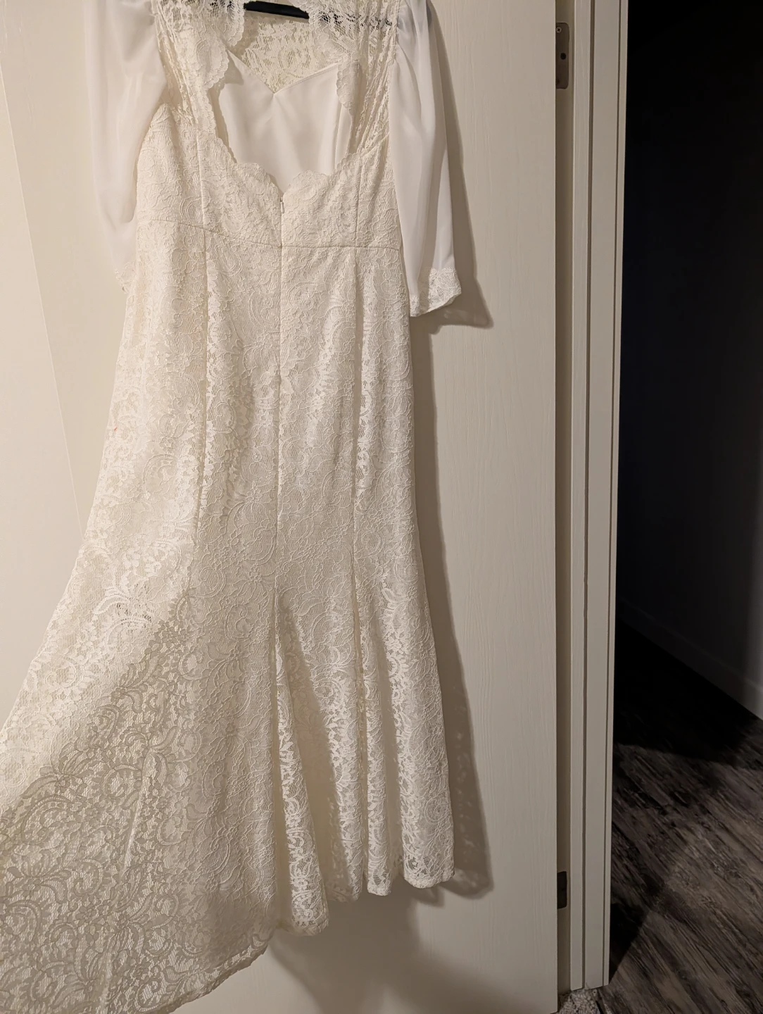 White Lace Dress with Sheer Sleeves - photo 2
