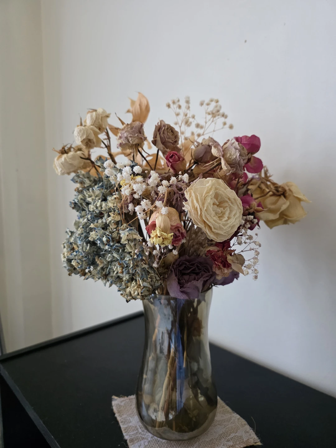 Dried Flower Arrangement in Glass Vase
