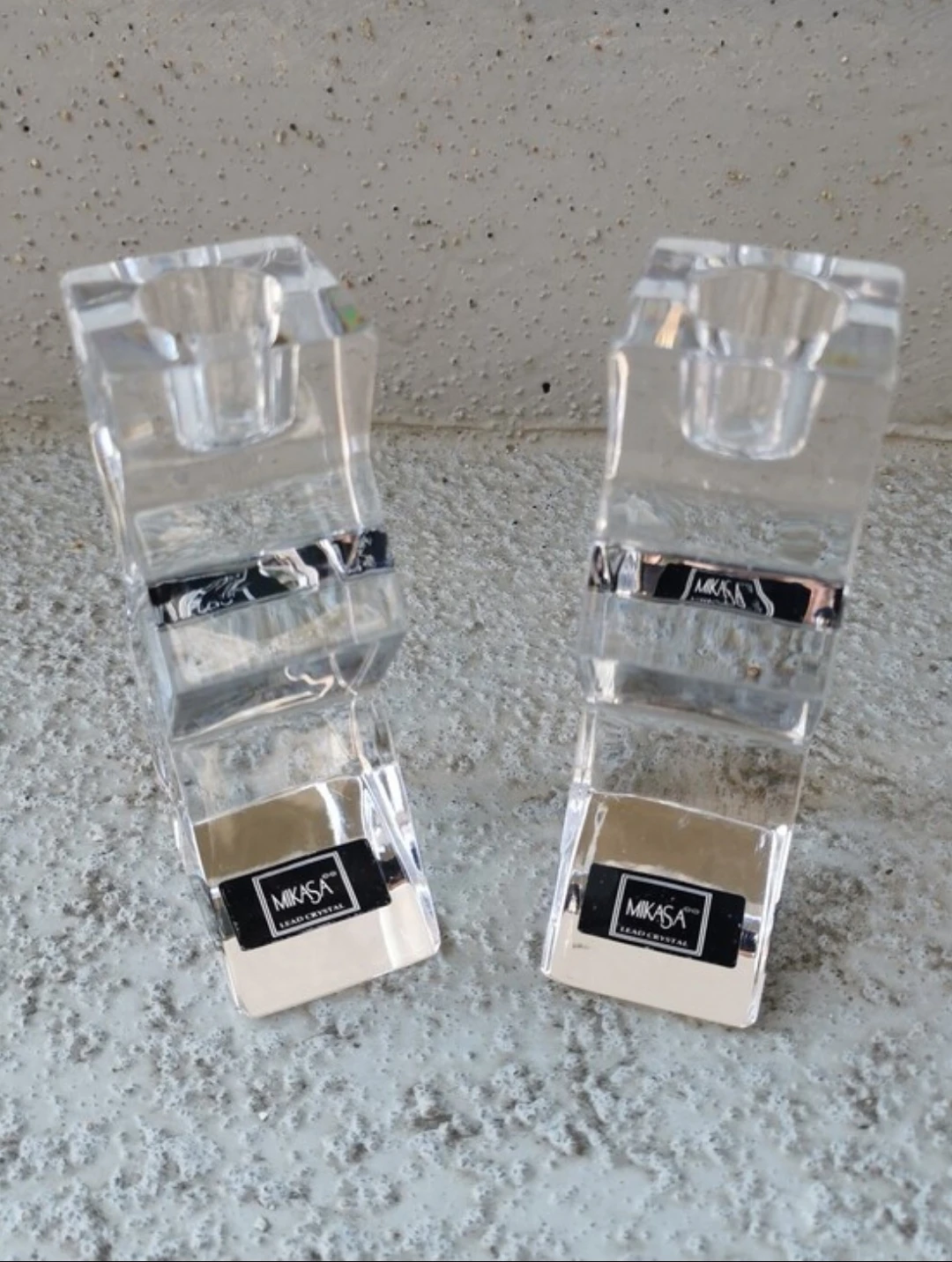 Vintage Mikasa Enigma Lead Crystal Candlestick Holders Pair - photo 5