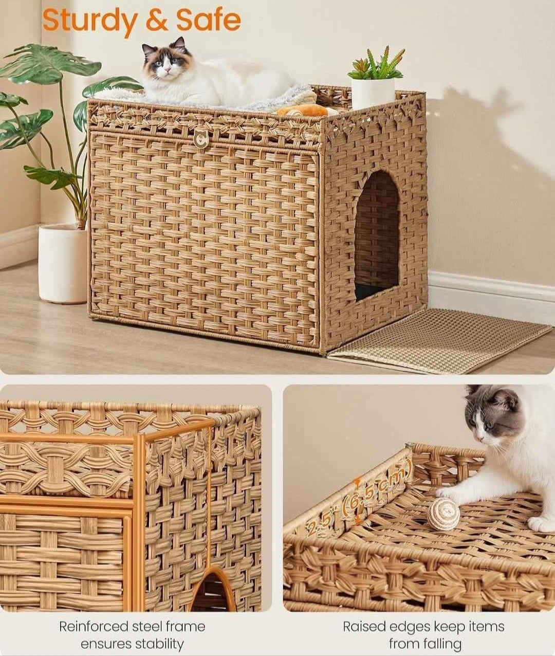 Boho Cat House ,Cat Litter Box, Handwoven Rattan Box Furniture. - photo 3