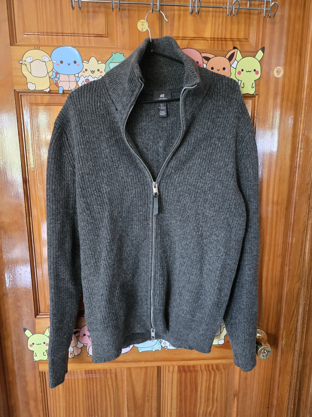 H&M Dark Charcoal Grey Ribbed Full-Zip Cardigan Sweater