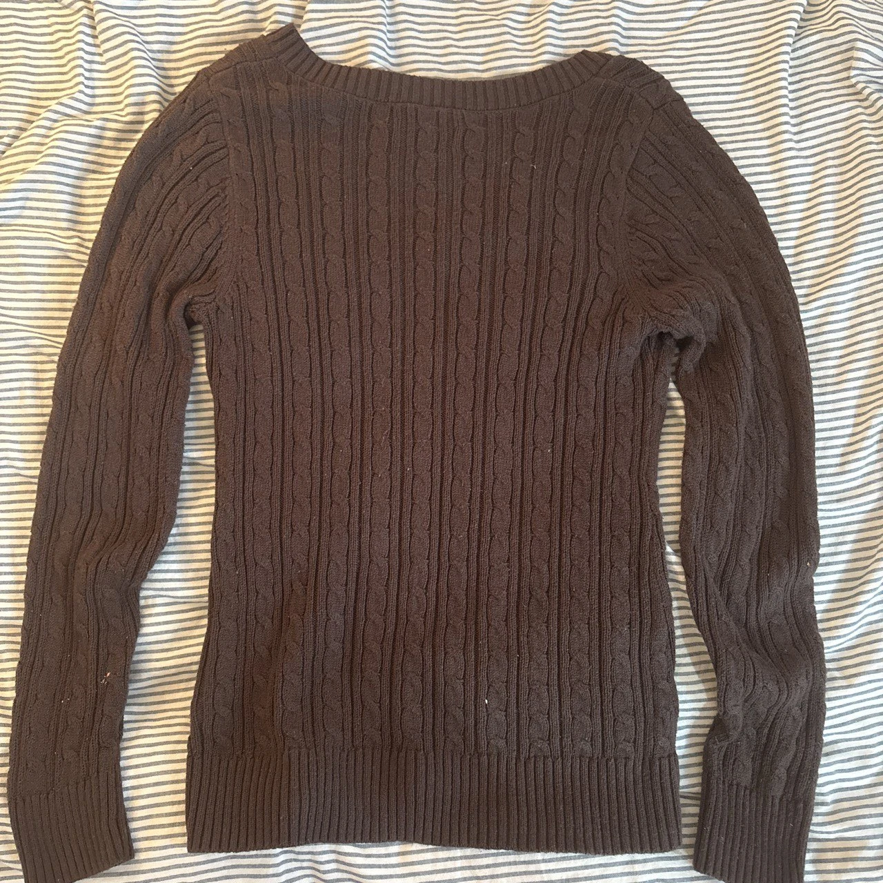 Hollister Cable Knit V-Neck Sweater - Brown - Size M - photo 3