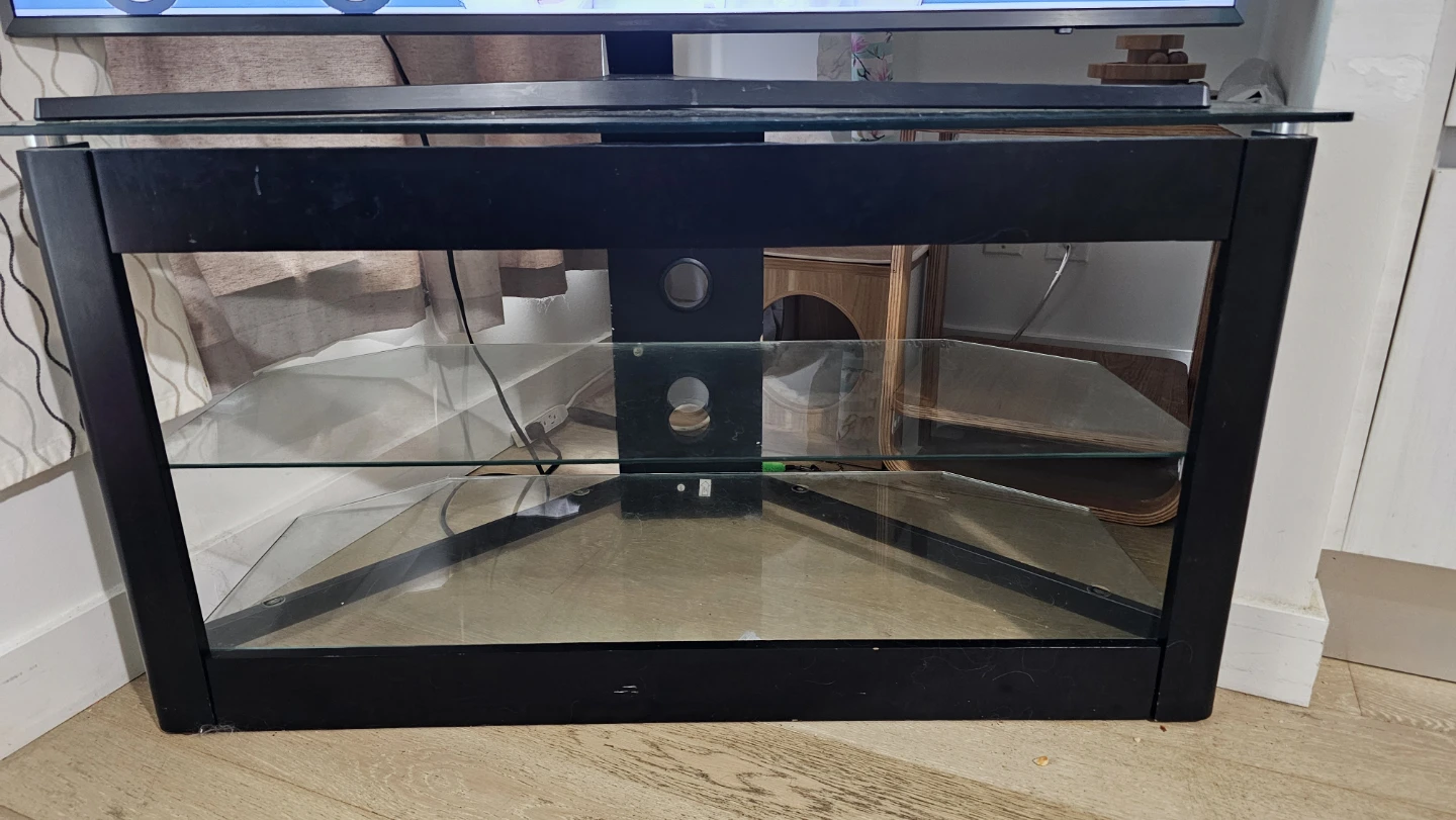 Black Glass TV Stand with Shelves - photo 2