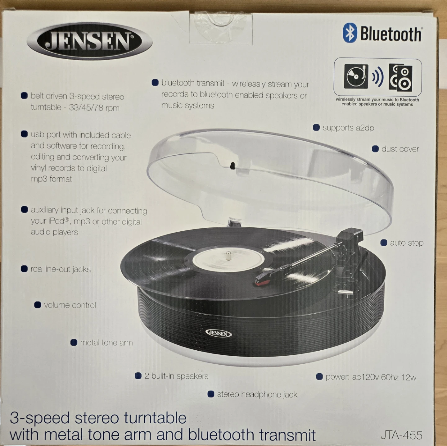 Jensen JTA-459 3-Speed Stereo Turntable with Bluetooth - photo 5