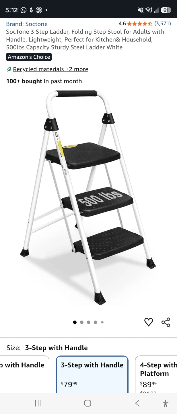 Soctone 3 Step Ladder with Handle