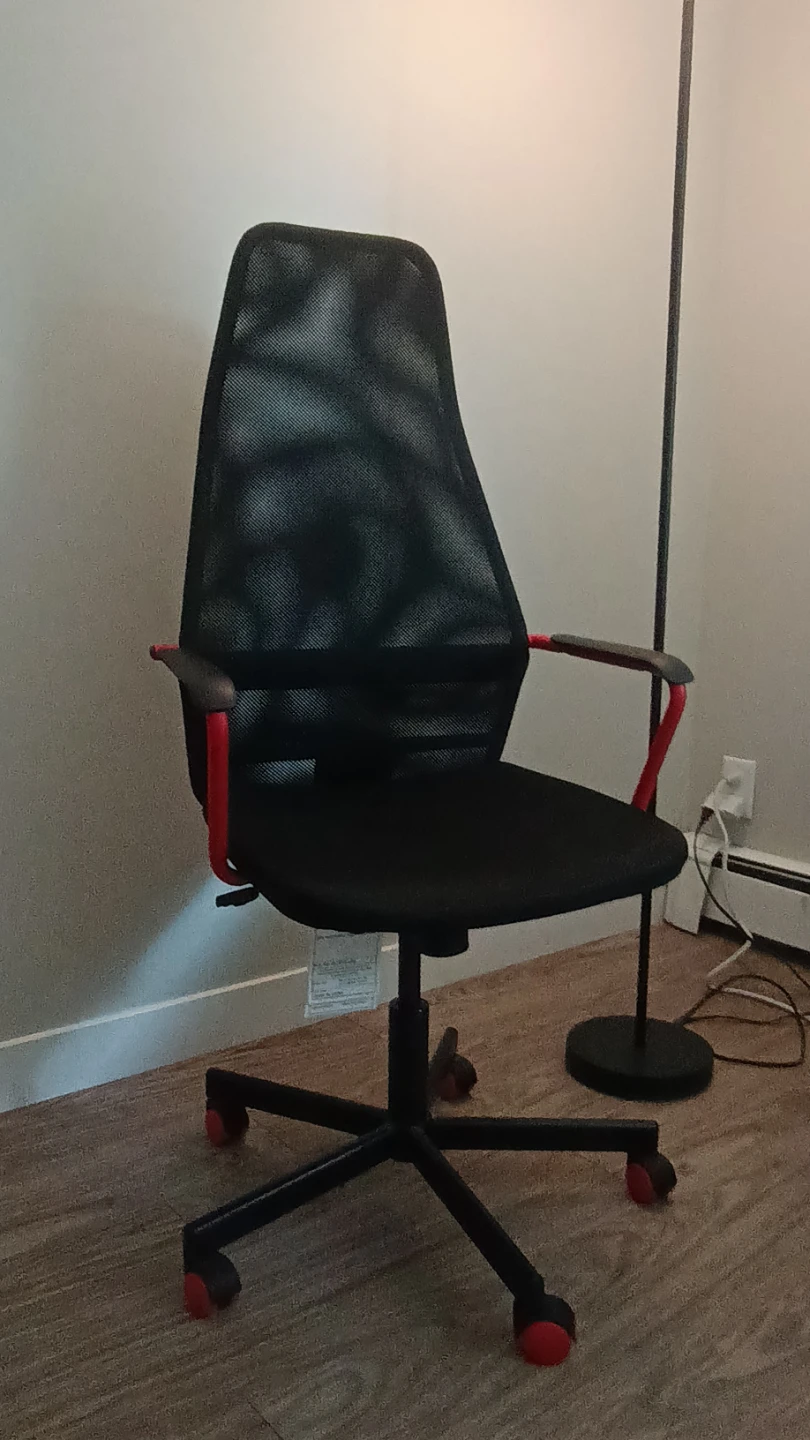 Black Mesh Office Chair with Red Accents