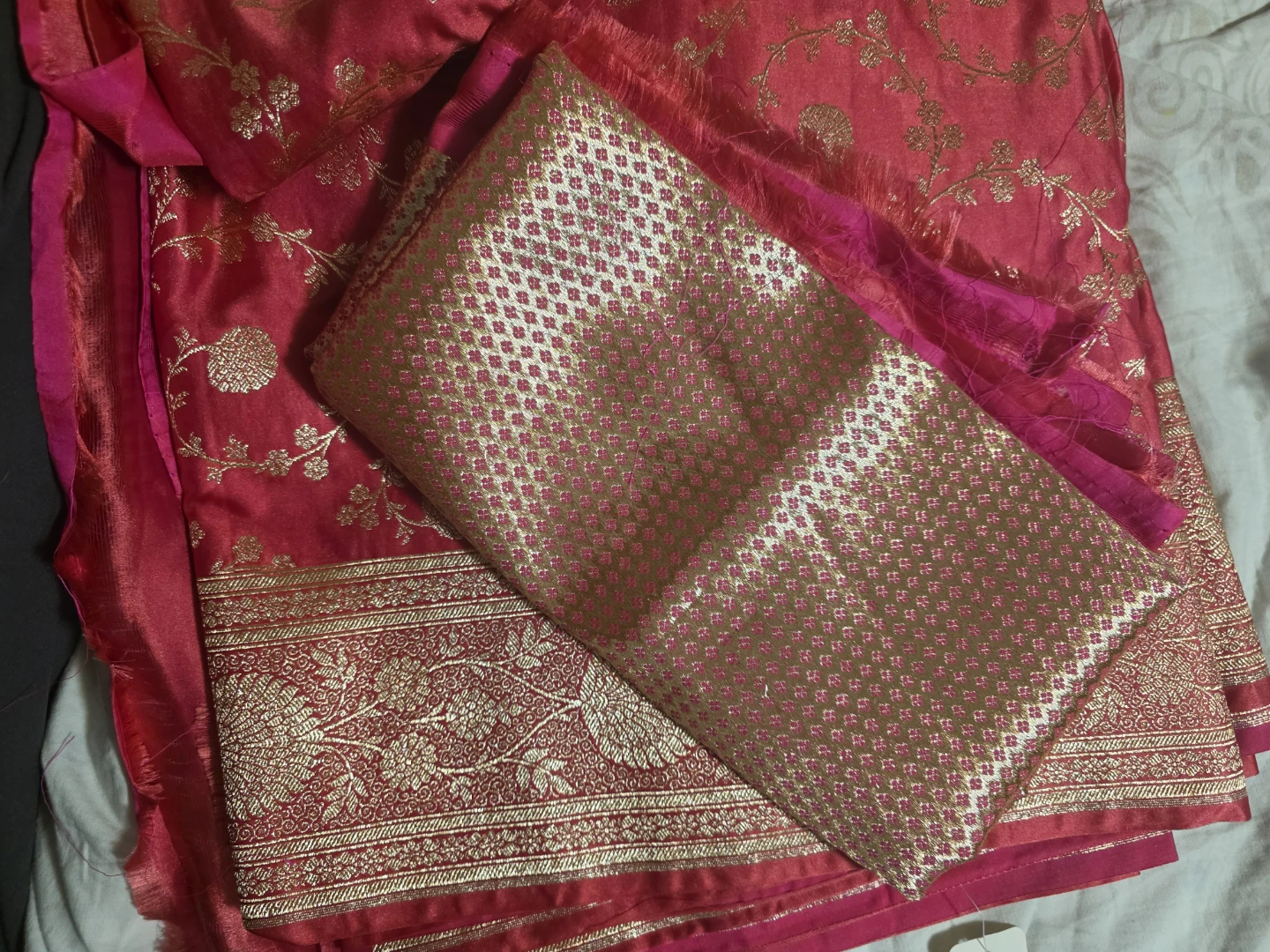 Pink Brocade Saree Fabric with Blouse Piece - photo 3