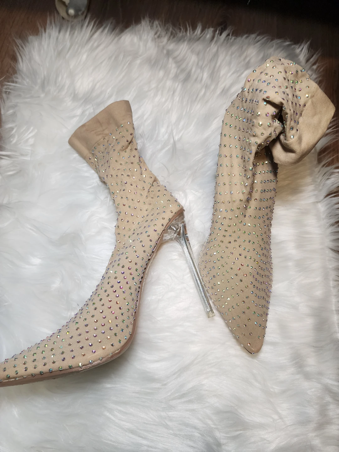 Bejeweled Sock Boots with Clear Heels - photo 3