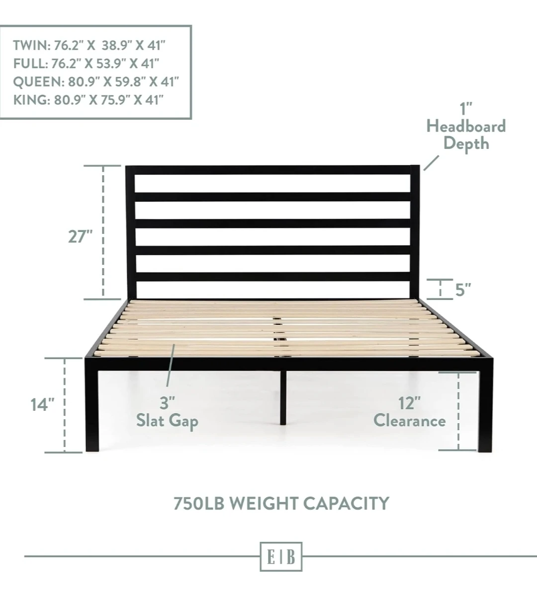 Edenbrook Cassidy Twin Metal Platform Bed Frame with Headboard - photo 2