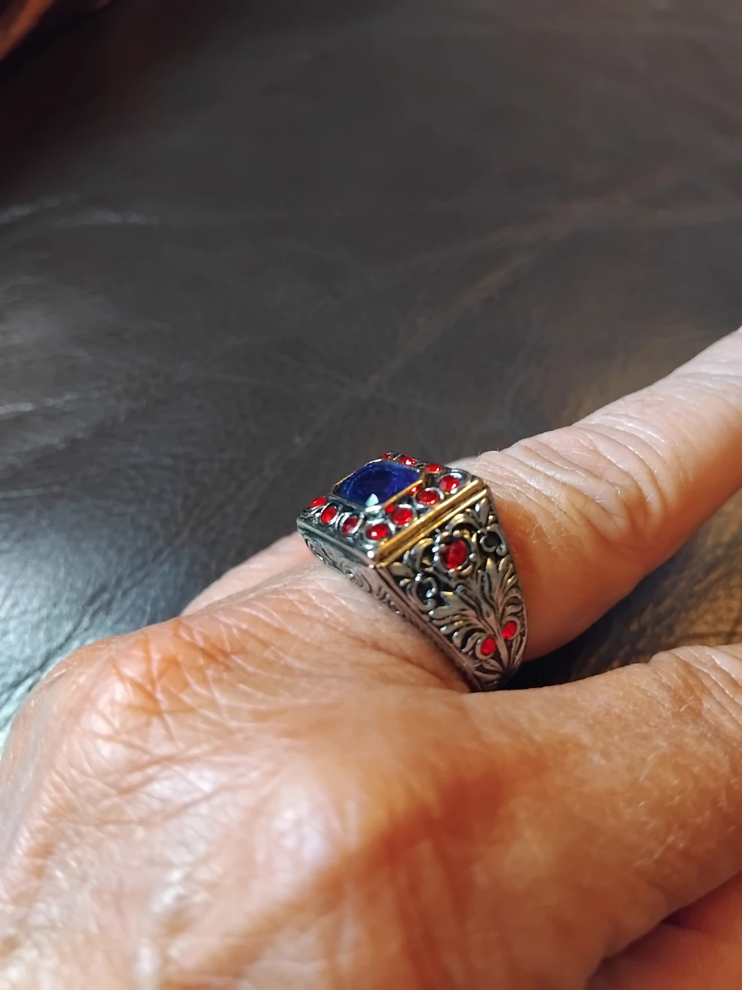 Silver Statement Ring with Blue and Red Stones - photo 4