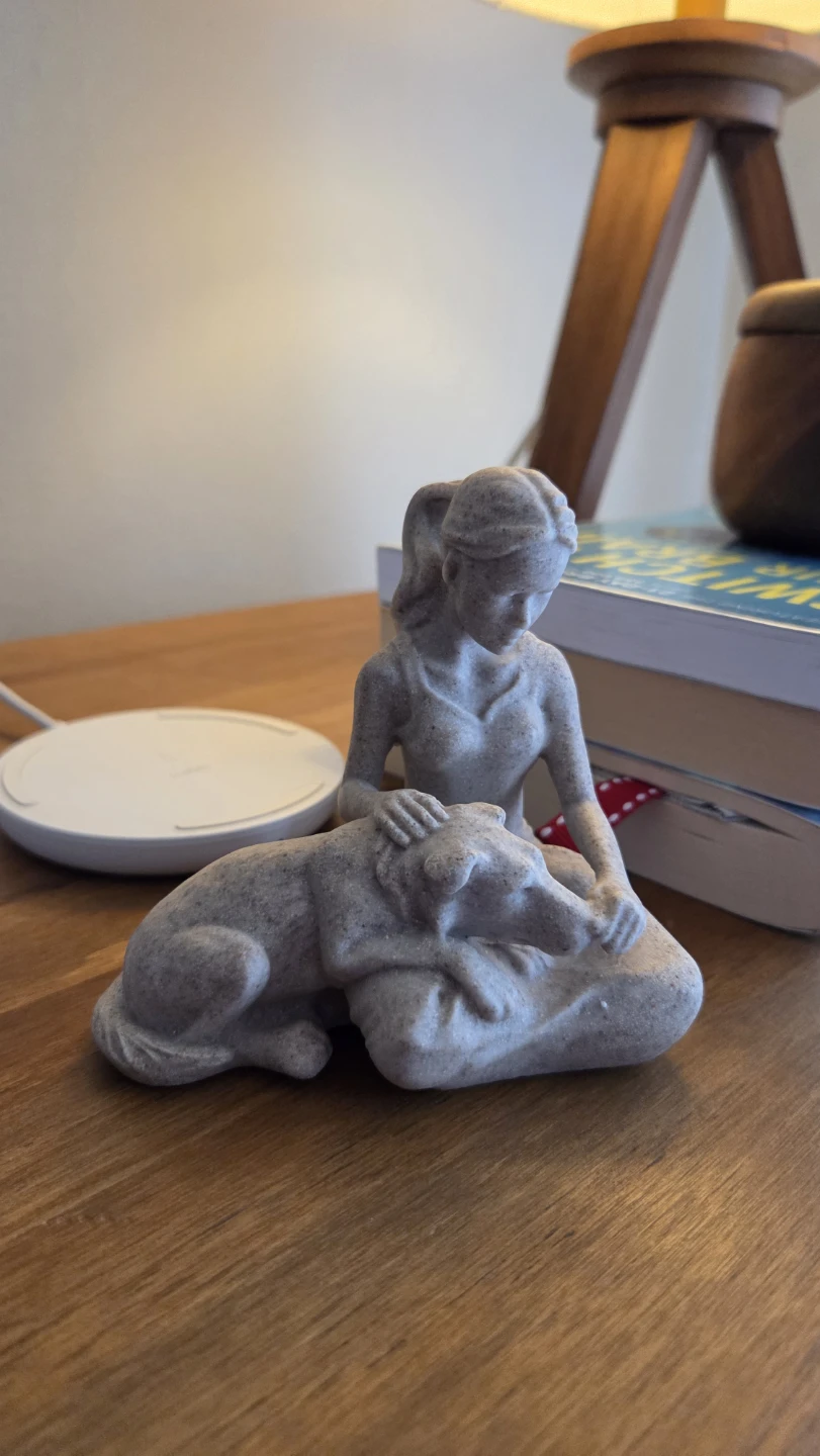 Woman & Dog Stone-Finish Resin Sculpture *new