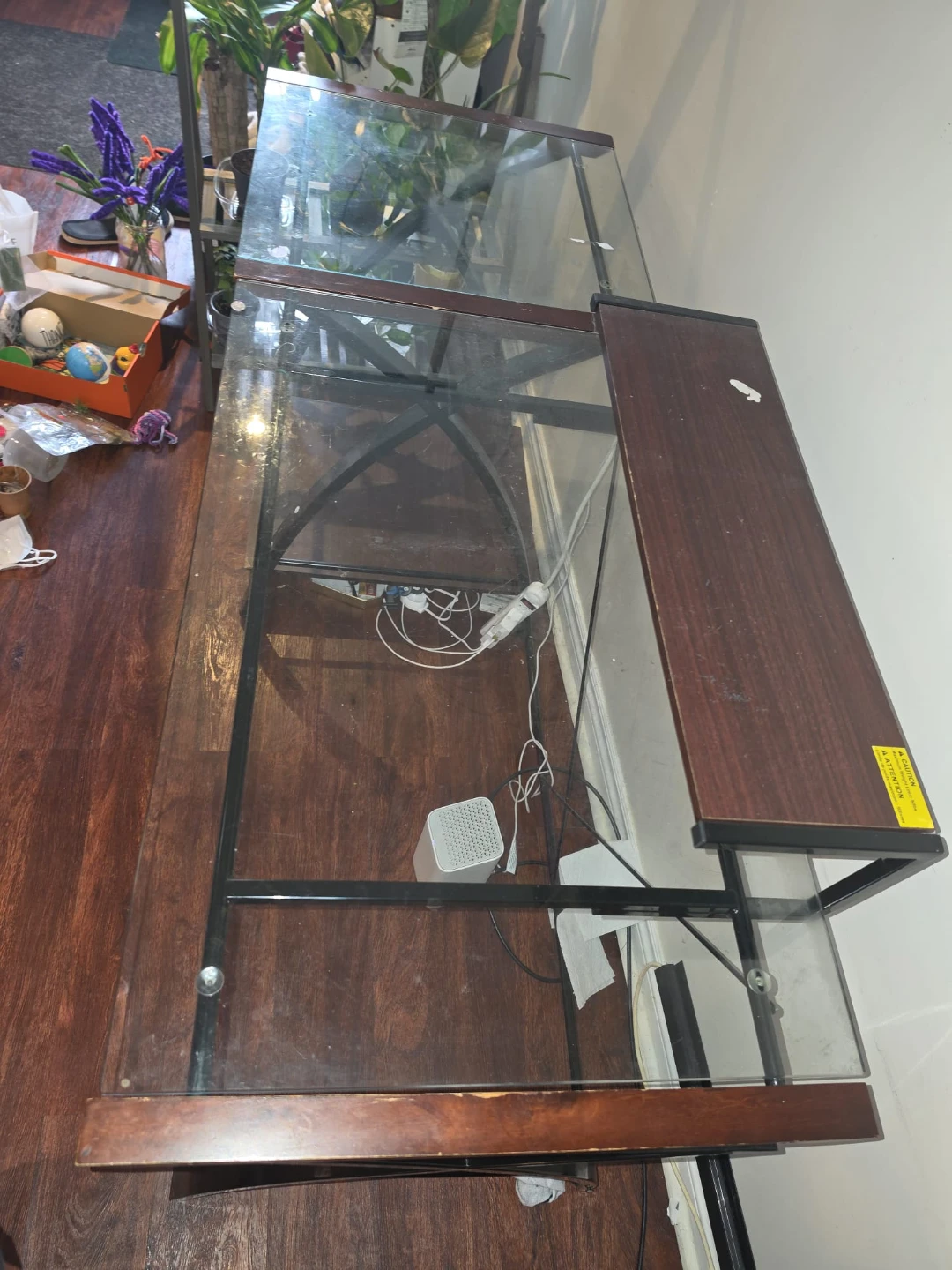 Glass and Wood Desk with Shelf