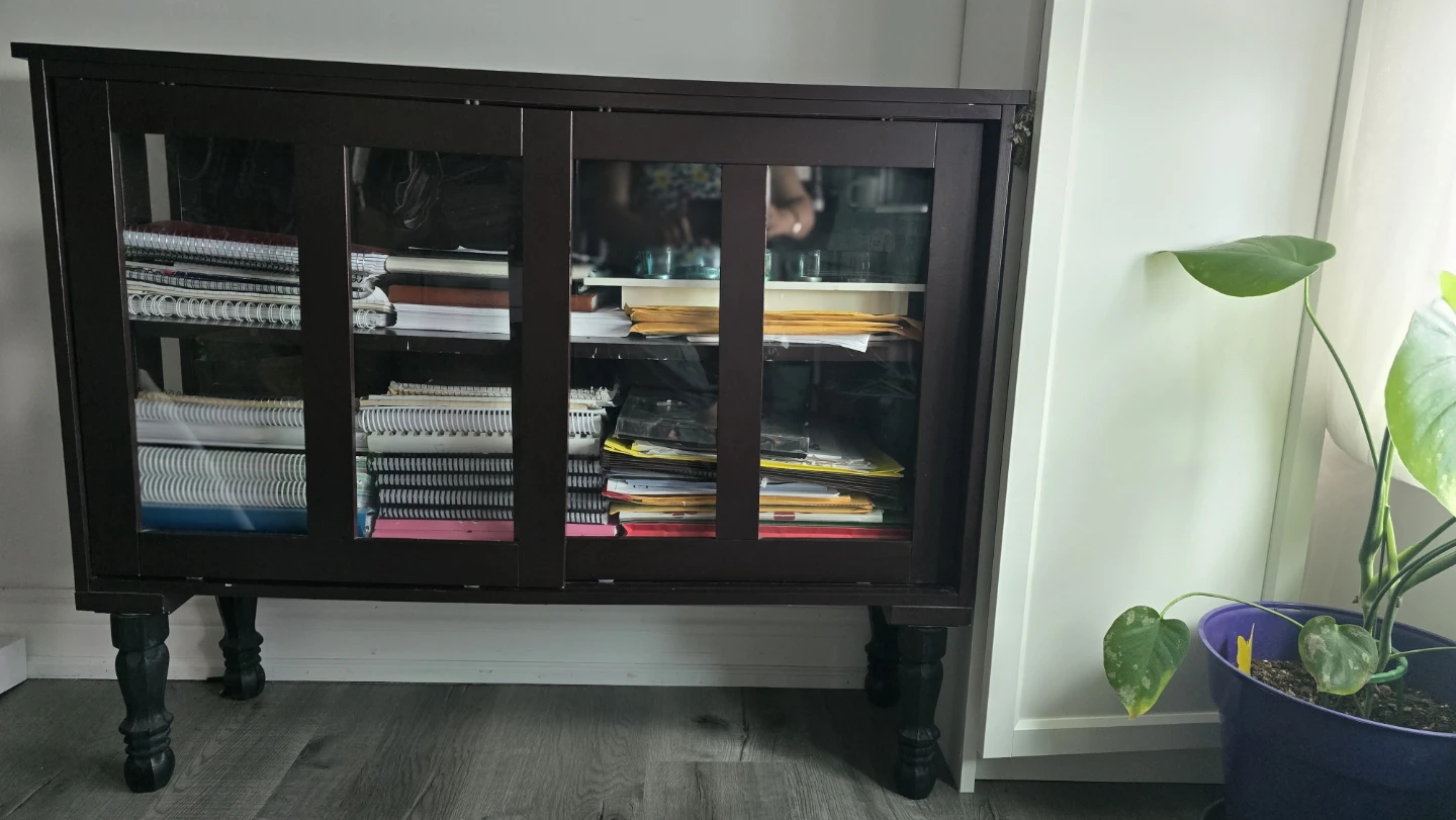 Dark Brown Cabinet with Sliding Glass Doors