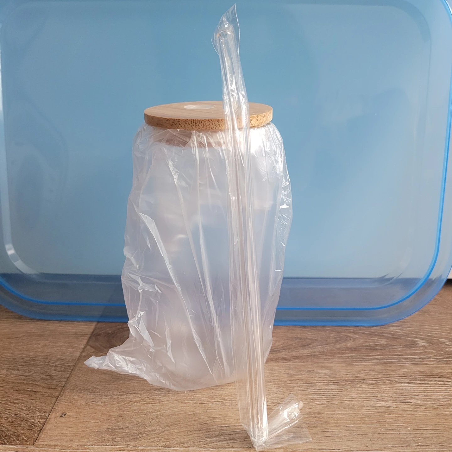 Glass Tumbler with Bamboo Lid and Straw