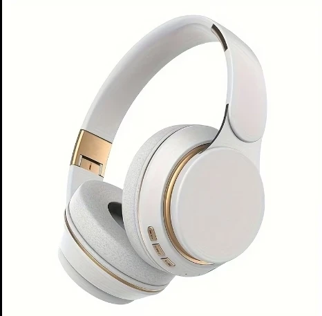 White Over-Ear Wireless Headphones with Gold Accents