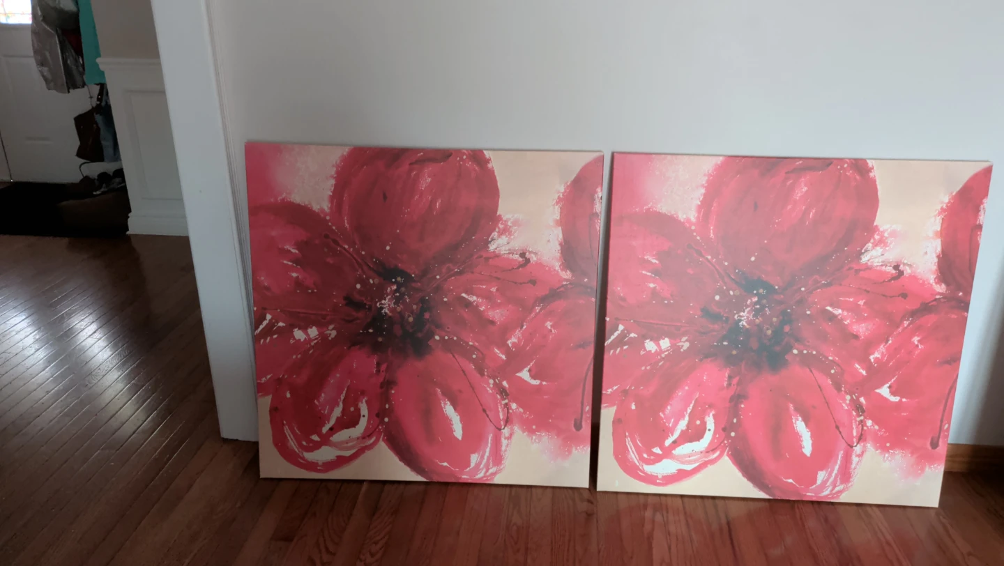 Set of 2 Red Floral Canvas Wall Art