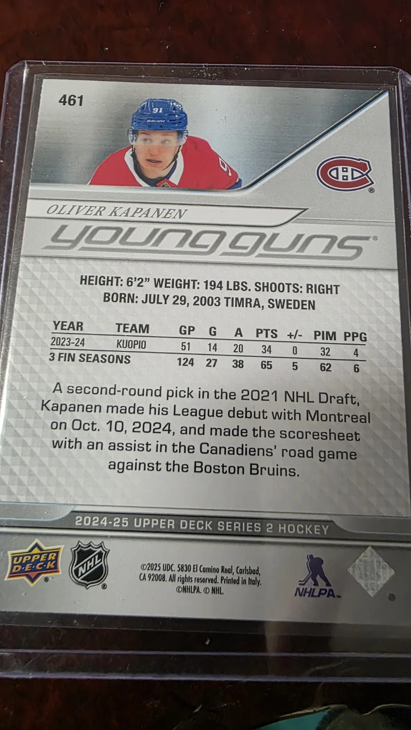 2024-25 Upper Deck Oliver Kapanen Young Guns RC - photo 2