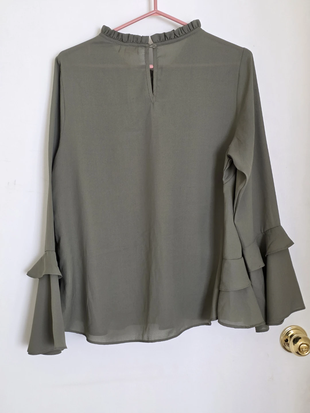 Olive Green Ruffled Sleeve Blouse - Medium - photo 5