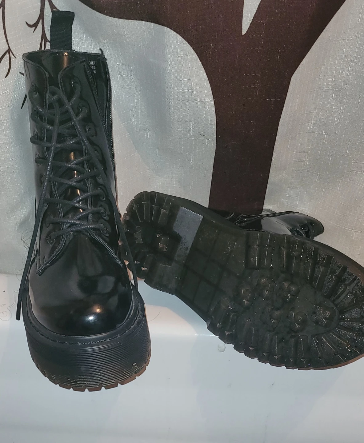 Black Patent Lace-Up Platform Boots - photo 3