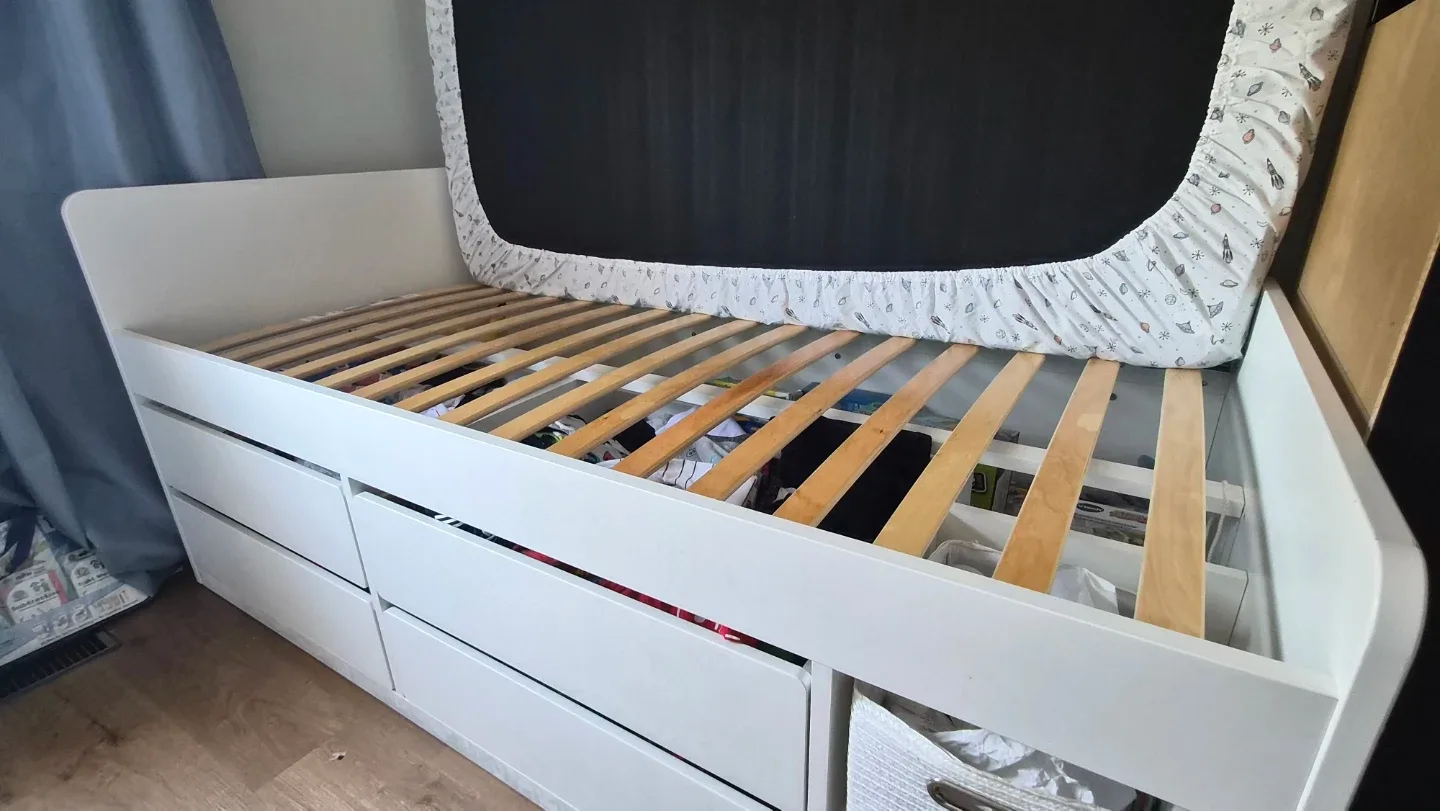 Ikea White Twin Bed Frame with Drawers and Shelves - photo 3