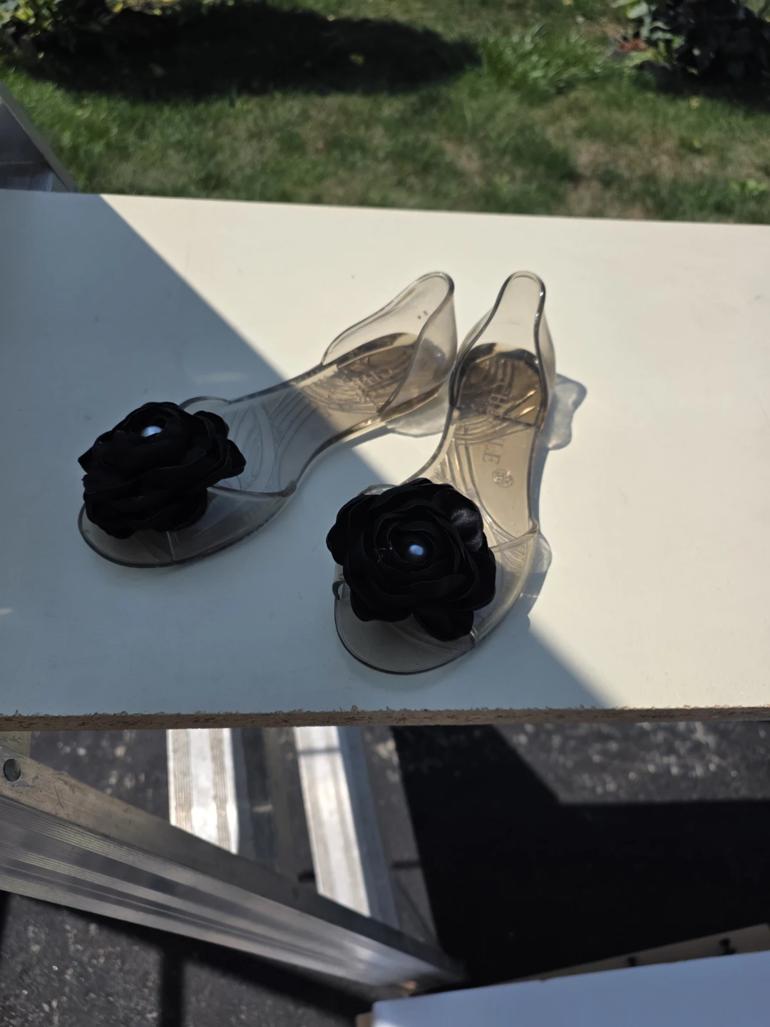 Clear Jelly Flats with Black Flower Accent