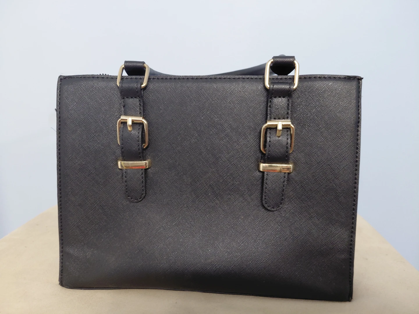 Black Faux Leather Tote Bag with Buckle Accents - photo 2