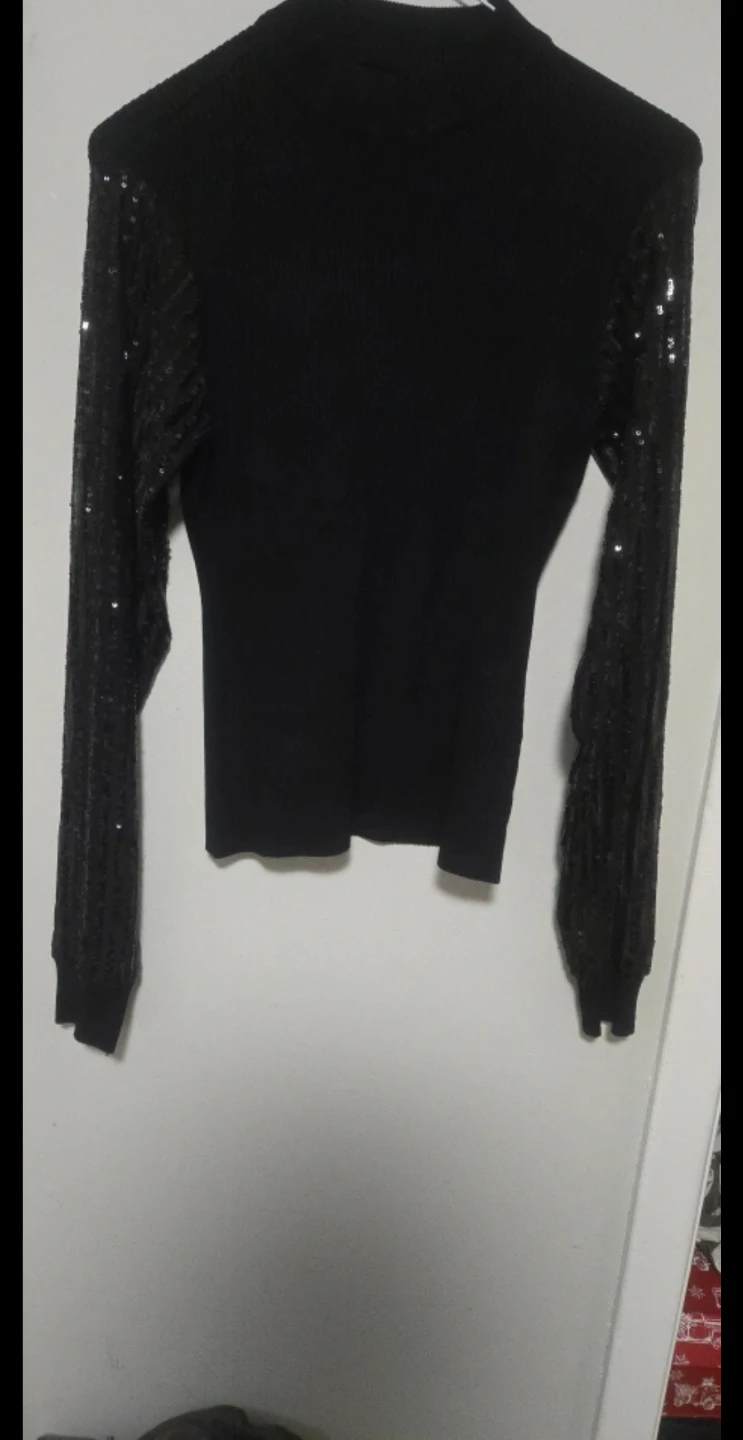 Guess Black Sweater with Sequin Sleeves