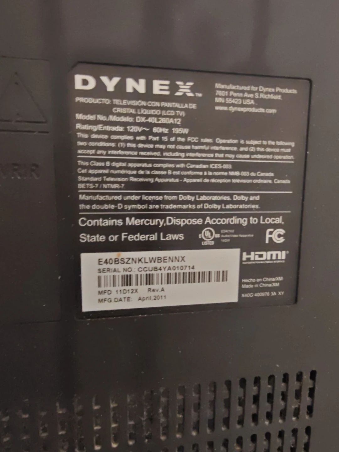 Dynex 40" Television - photo 2
