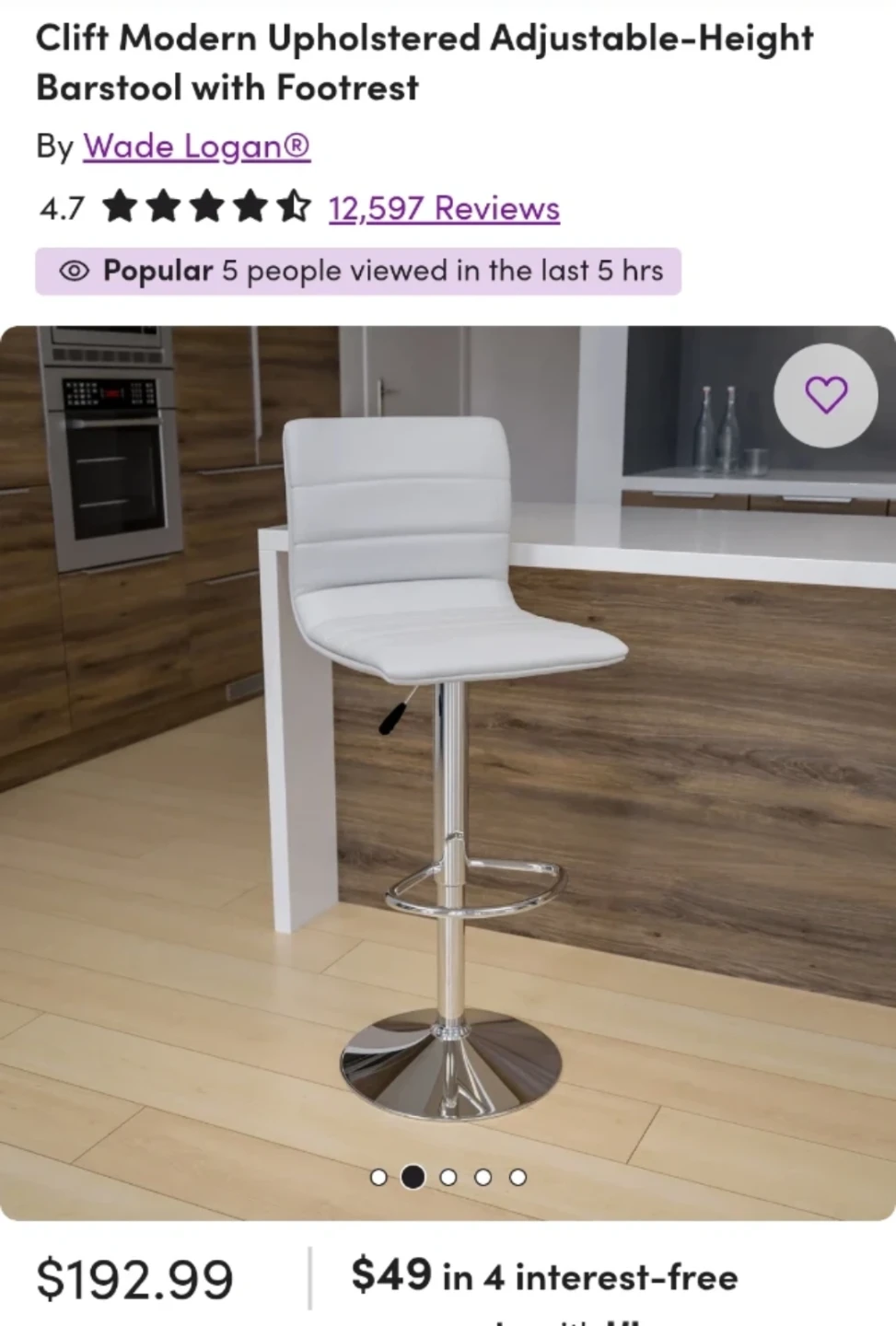 Clift Modern Adjustable Height Barstool with Footrest