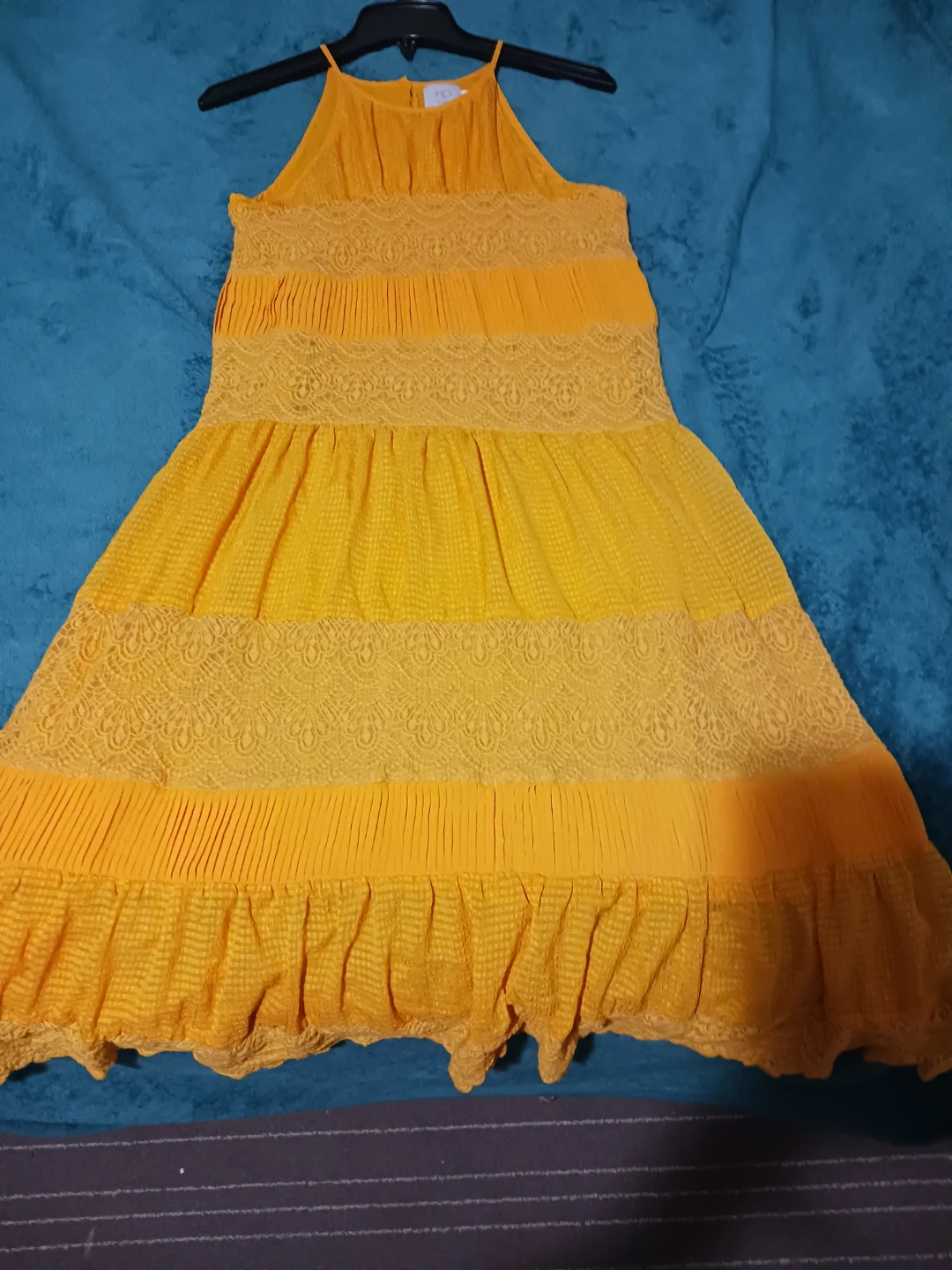 Yellow Halter Dress with Lace and Ruffle Trim