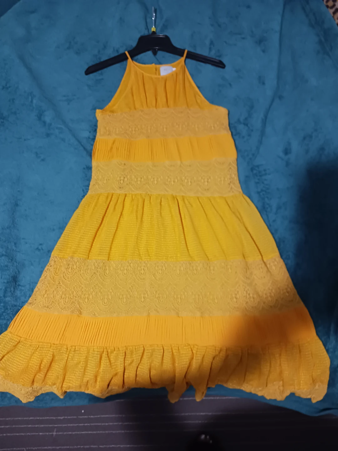 Yellow Halter Dress with Lace and Ruffle Trim - photo 2
