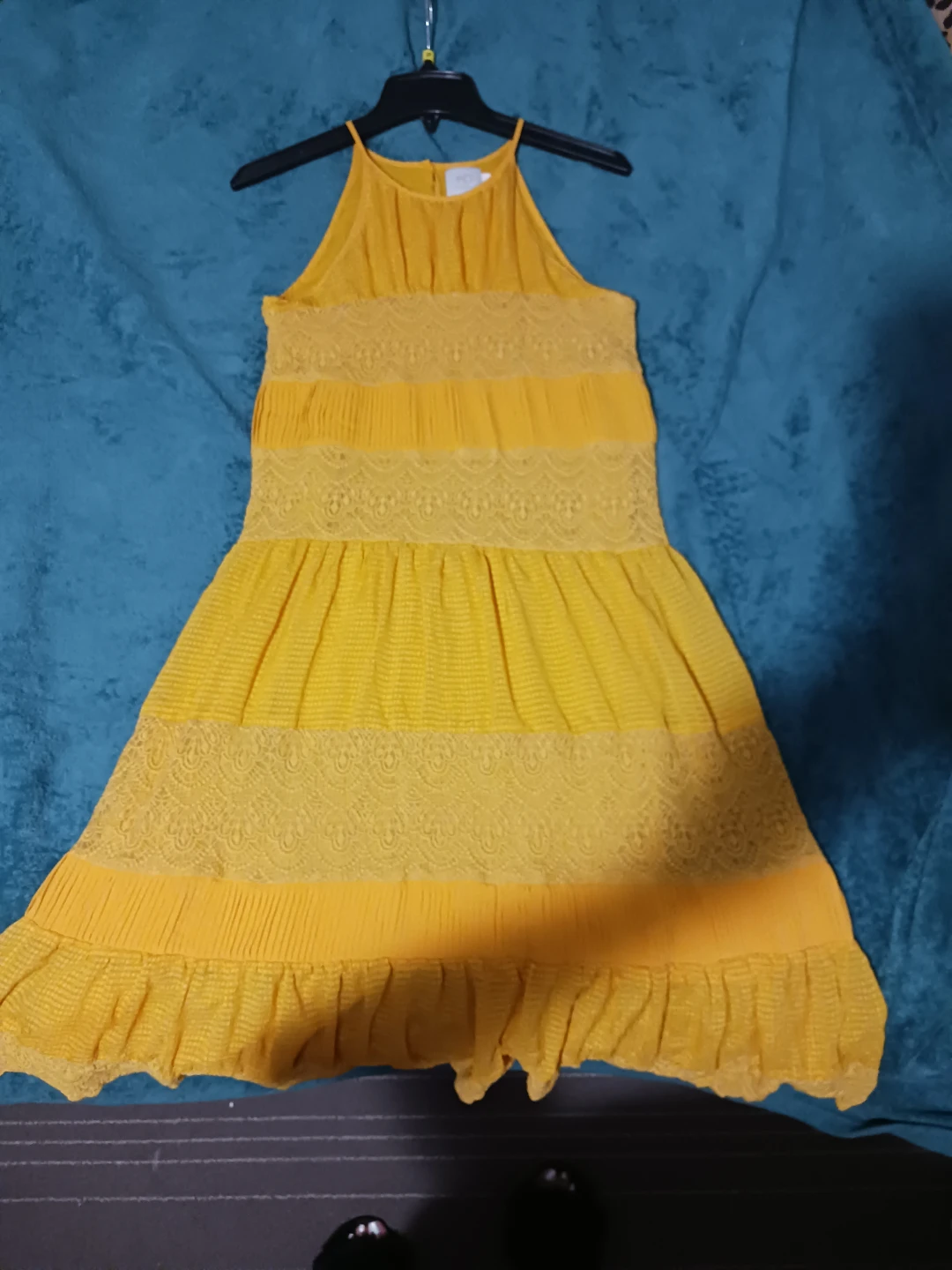 Yellow Halter Dress with Lace and Ruffle Trim - photo 3