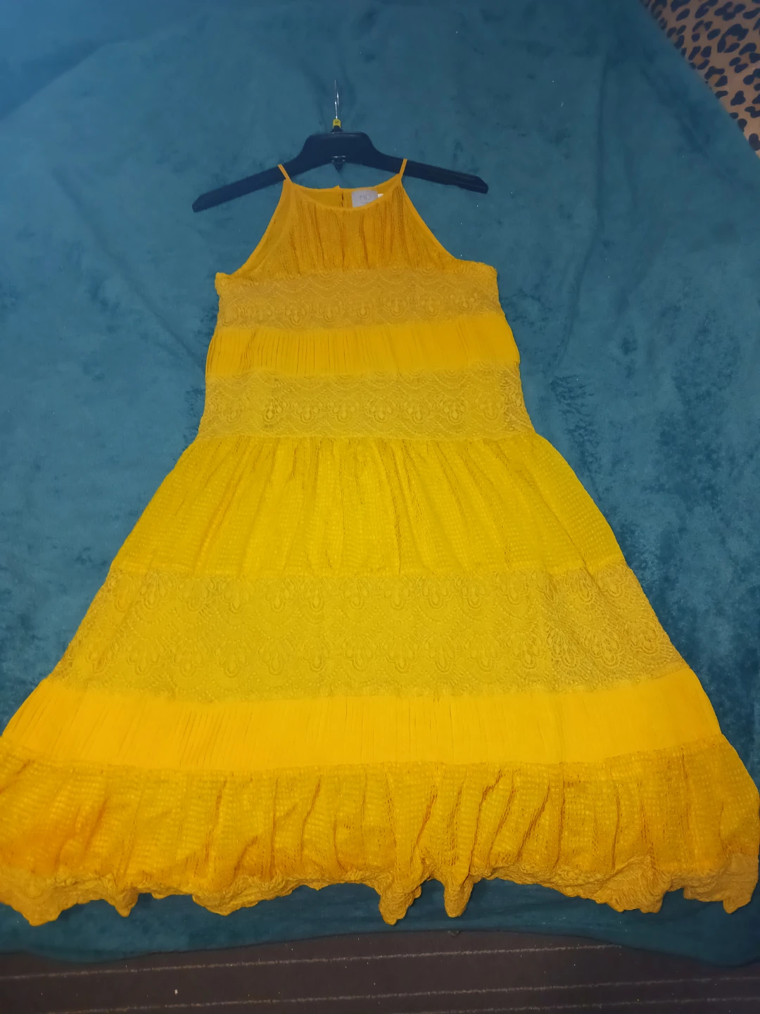 Yellow Halter Dress with Lace and Ruffle Trim - photo 4