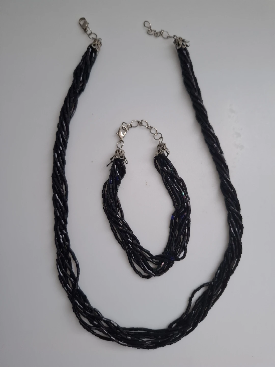 Black Beaded Necklace and Bracelet Set