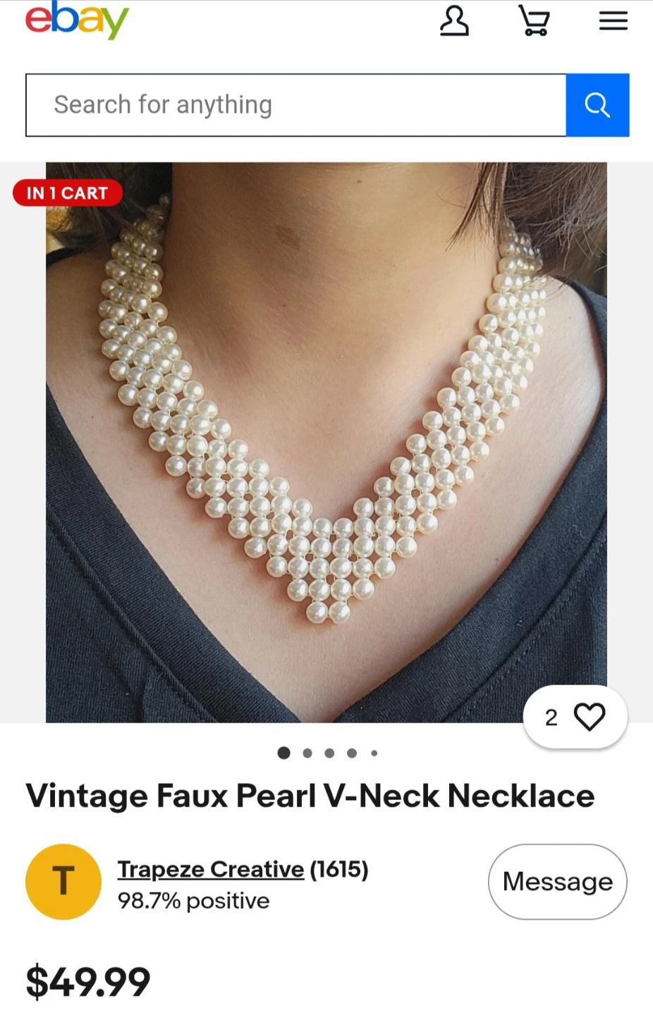 Vintage Faux Pearl V-Neck Necklace - photo 2