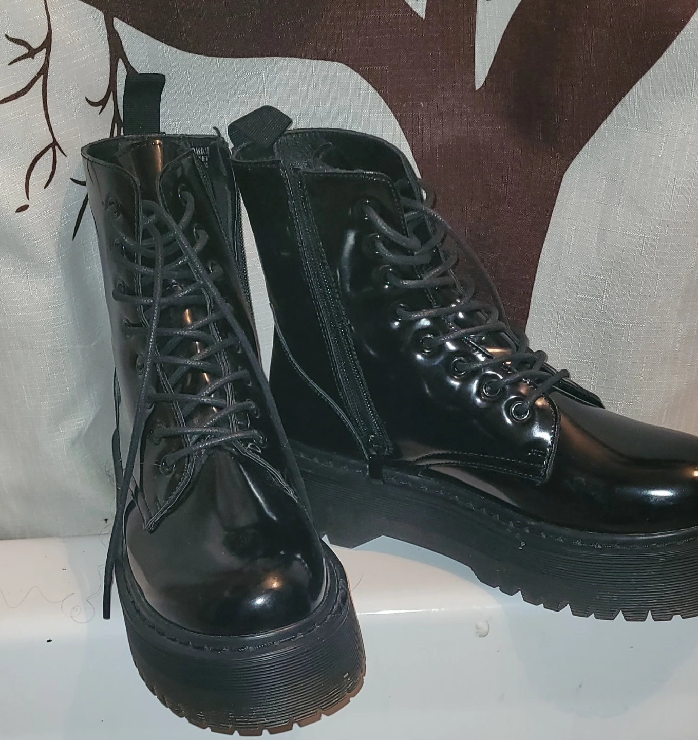 Black Patent Lace-Up Platform Boots - photo 2