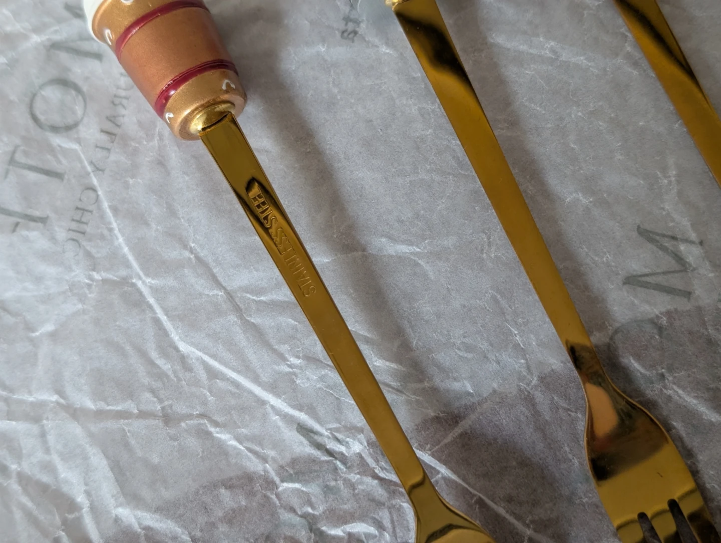 Set of 8 Gold Coffee Themed Dessert Forks - photo 2