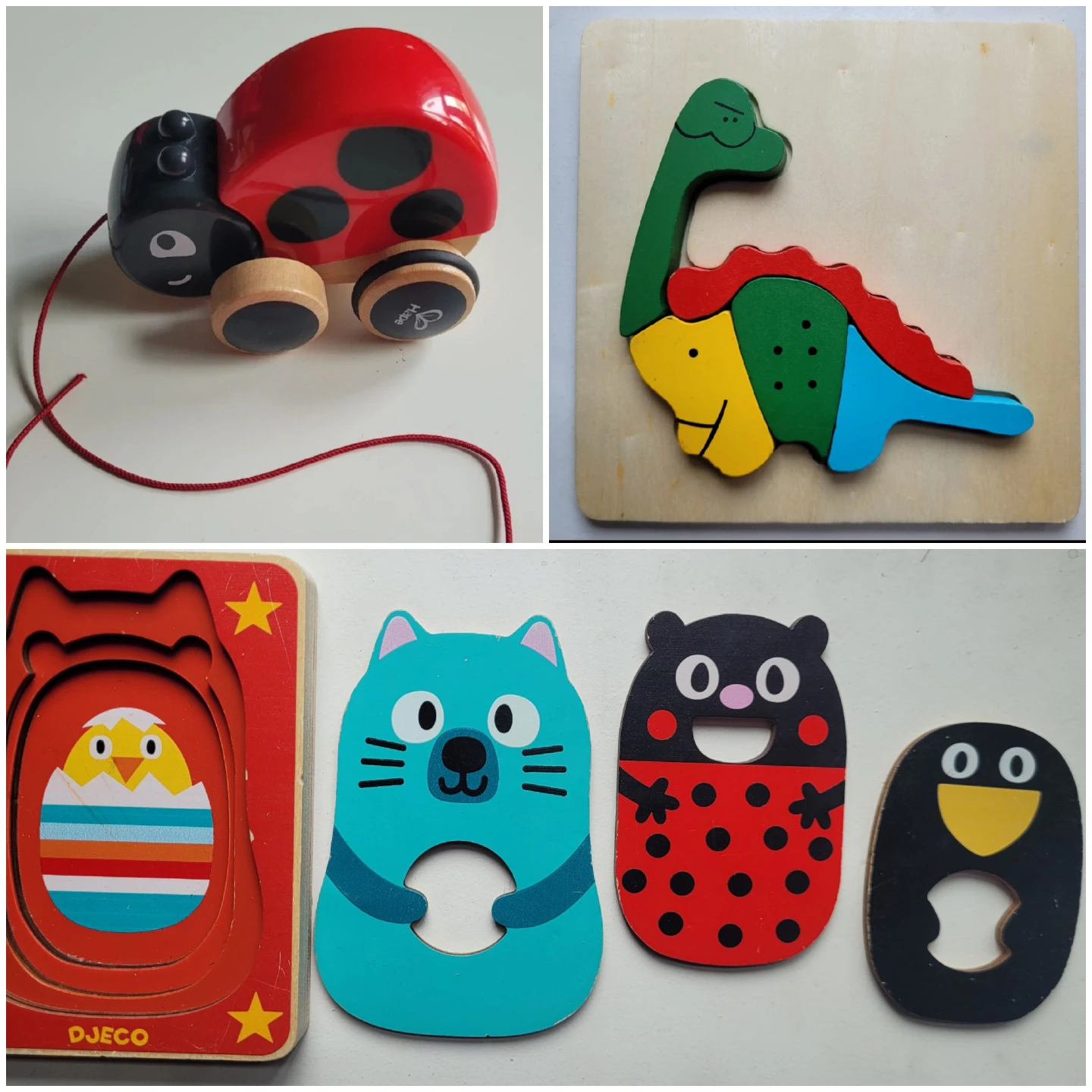 Wooden Ladybug Pull Toy & Puzzles