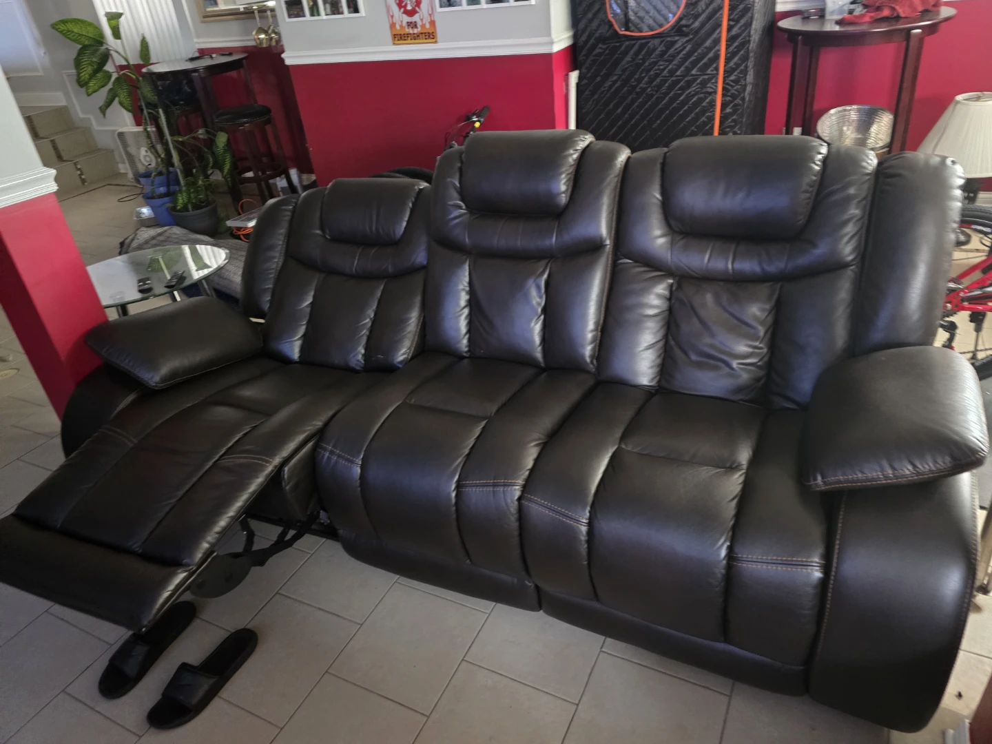 Dark Brown Leather 3-Seater Reclining Sofa